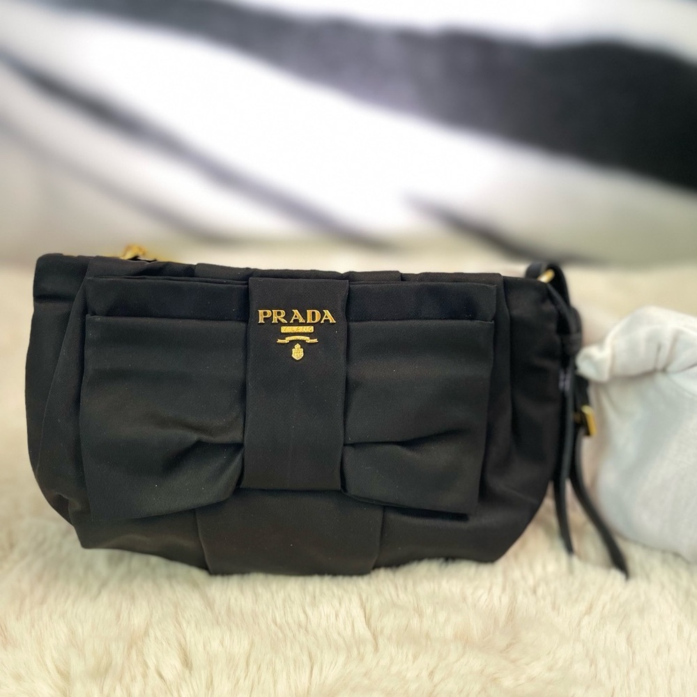 Prada Tessuto Nylon Bow Pouch in black - Picture 4 of 16